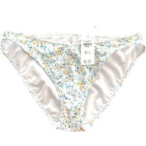 Gilly Hicks White Bikini Bottom with Blue and Yellow Floral Trim